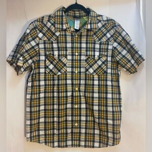 Patagonia Men’s Button-down Short Sleeve Shirt Brown Yellow Plaid Size Medium
